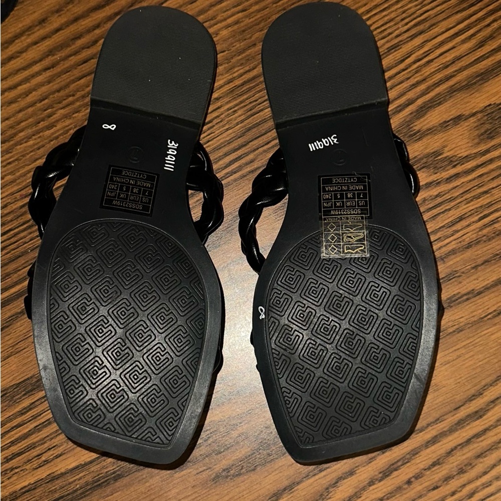 Dream Pairs Black Braided Double-Strap Slide Mules Size 7 - Picture 3 of 5